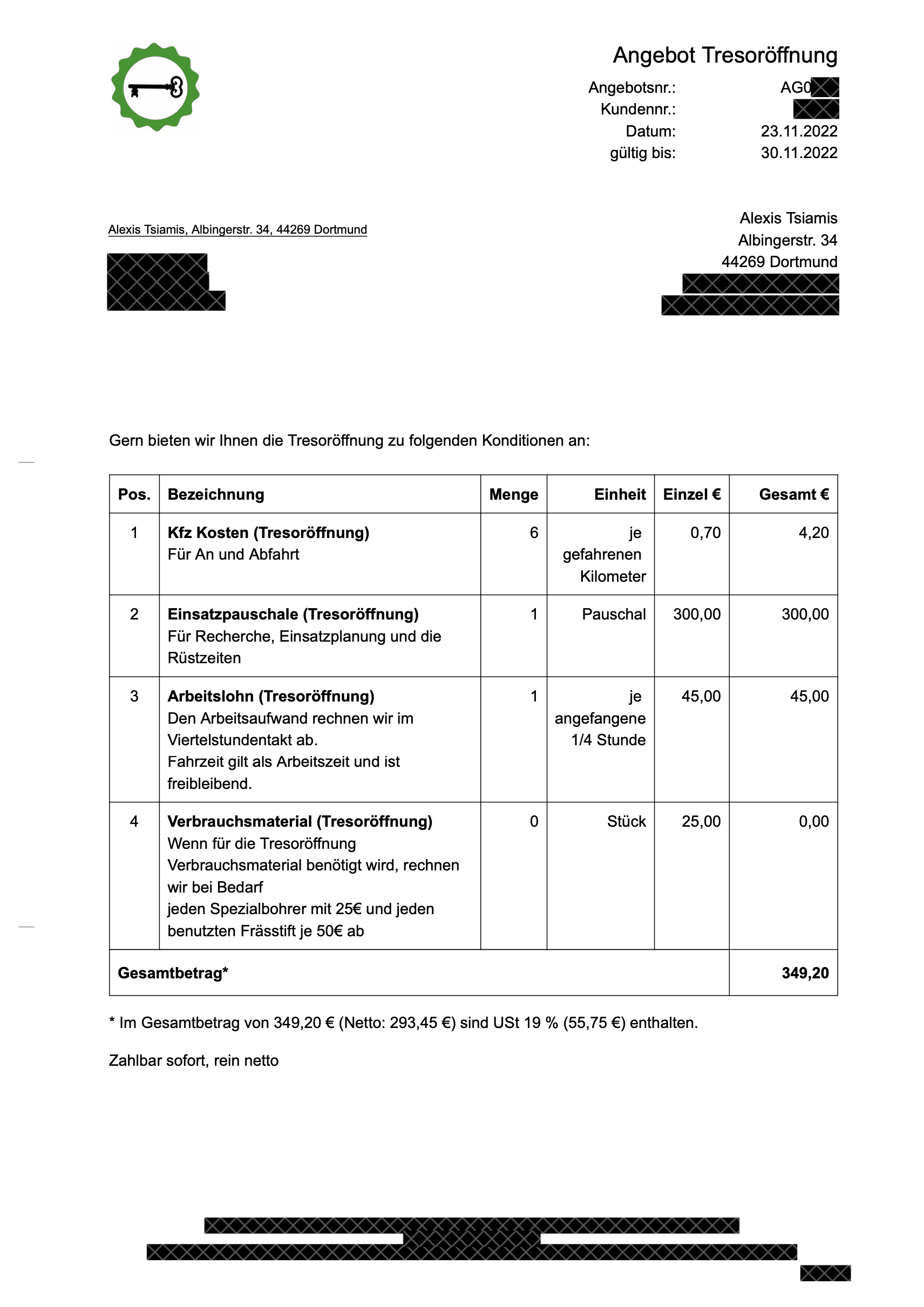 Was kostet die Tresoröffnung